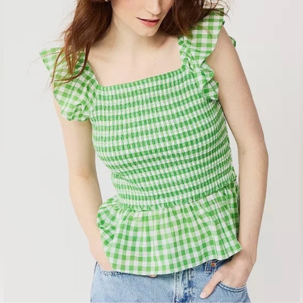Draper James Smocked Peplum Gingham Top